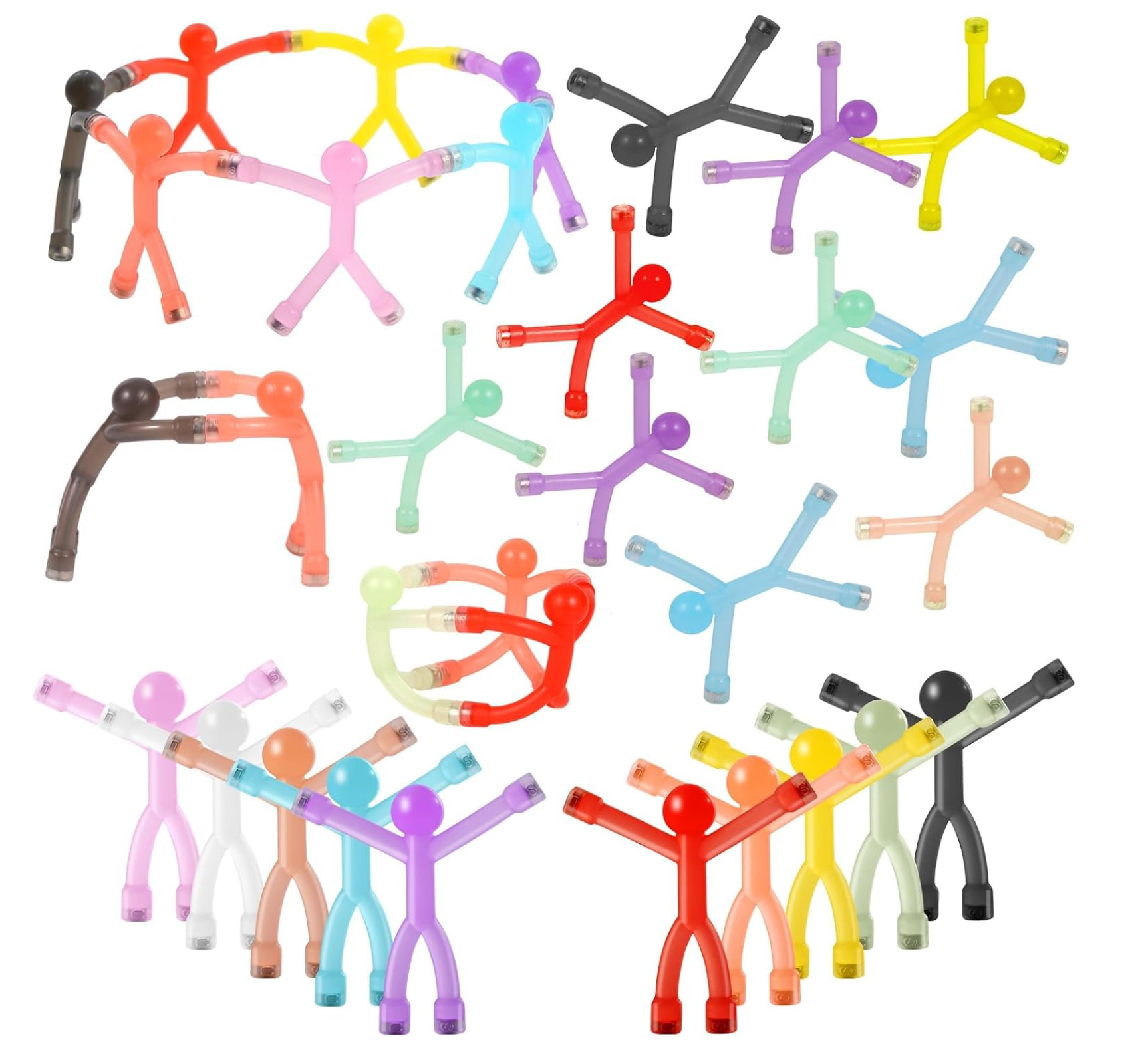 Thirty colorful bendable magnetic people in different poses